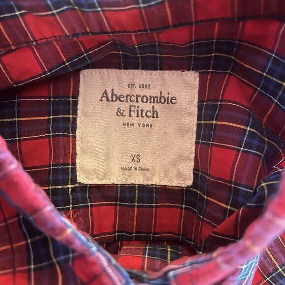 Abercrombie Button-Up Shirt Red Blue Buffalo Check Kids Size XS - Picture 6 of 7